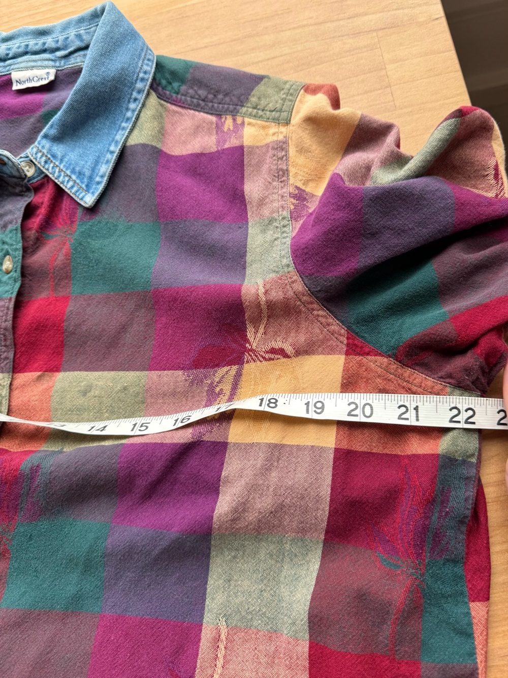 Northcrest Vintage Denim Collar Plaid Button-Up Autumn Shirt Fall Cottage Colors - Picture 6 of 8